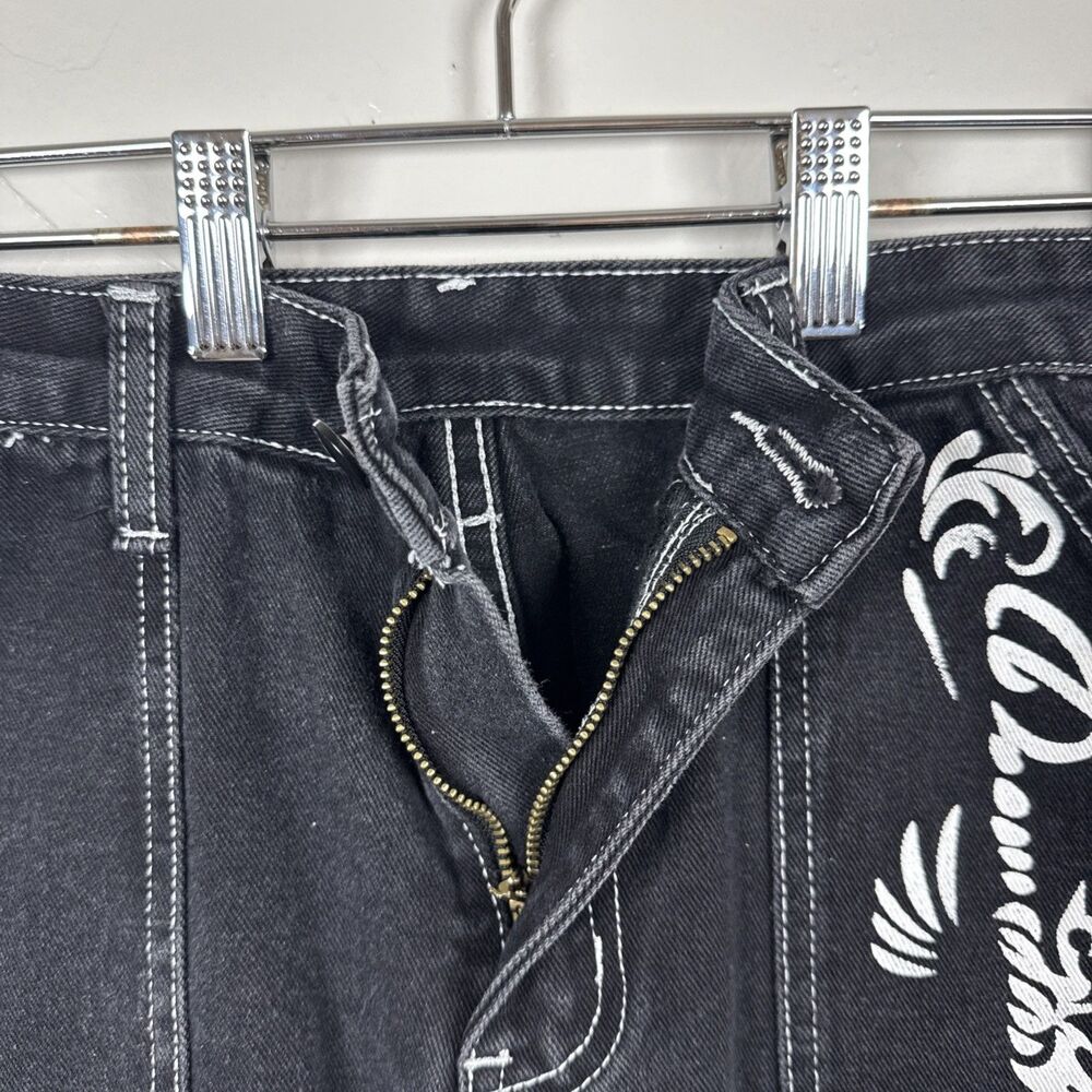 Romwe Grunge Punk Plus Letter & Skull Print Flap Pocket Side Cargo Pants Size 6 - Picture 4 of 12